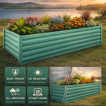 Garvee 8 × 4 × 2 ft Galvanized Raised Garden Bed, 0.5 mm Metal Planter Box with Open Bottom & X-Brace, 32 sq ft Deep Root Garden Bed for Vegetables, Herbs & Flowers, Green