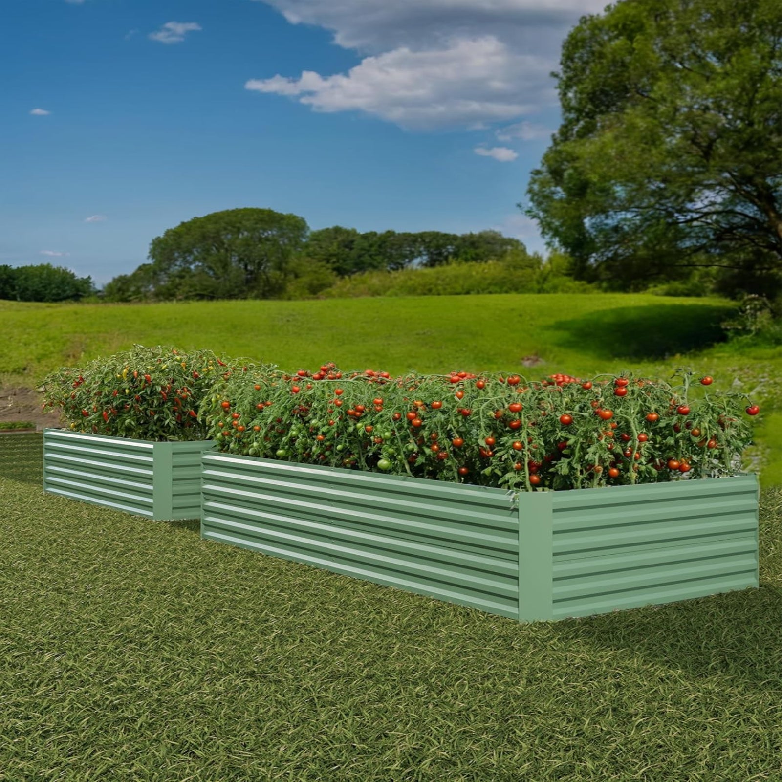 Garvee 2 Pcs 8' X 4' X 2' Metal Raised Beds,Compost-Ready Open Base, 2ft Depth for Root Crops, Heavy-Duty Steel for Organic Farming,Green