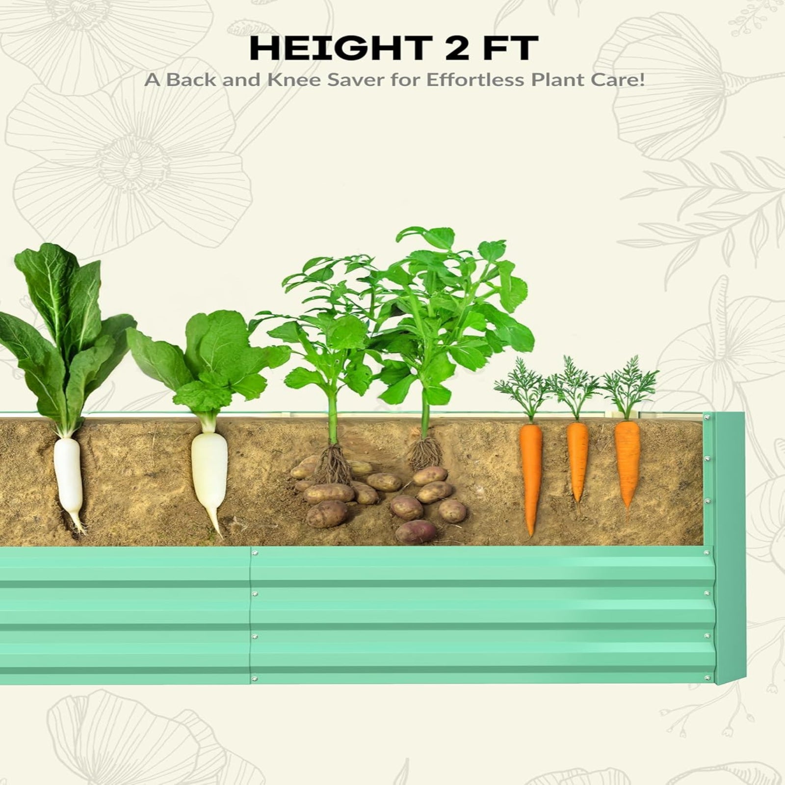 Garvee 2 Pcs 8' X 4' X 2' Metal Raised Beds,Compost-Ready Open Base, 2ft Depth for Root Crops, Heavy-Duty Steel for Organic Farming,Green