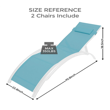 Garvee Set of 2 Aluminum Outdoor Chaise Lounge Chairs, 3-Position Poolside Recliners with Lightweight Rust-Resistant Frame for Patio, Garden, Beach & Backyard,Blue