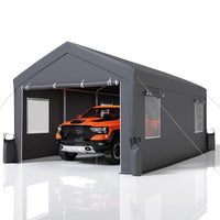 Garvee 13' x 20' Heavy-Duty Portable Carport Canopy, Waterproof UV-Resistant 200g PE Garage Shelter with Roll-Up Doors & Windows, Gray