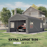 Garvee 13' x 20' Heavy-Duty Portable Carport Canopy, Waterproof UV-Resistant 200g PE Garage Shelter with Roll-Up Doors & Windows, Gray