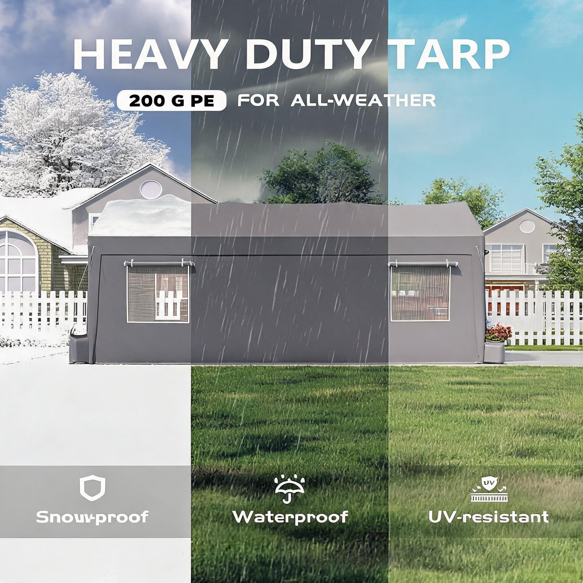 Garvee 13' x 20' Heavy-Duty Portable Carport Canopy, Waterproof UV-Resistant 200g PE Garage Shelter with Roll-Up Doors & Windows, Gray