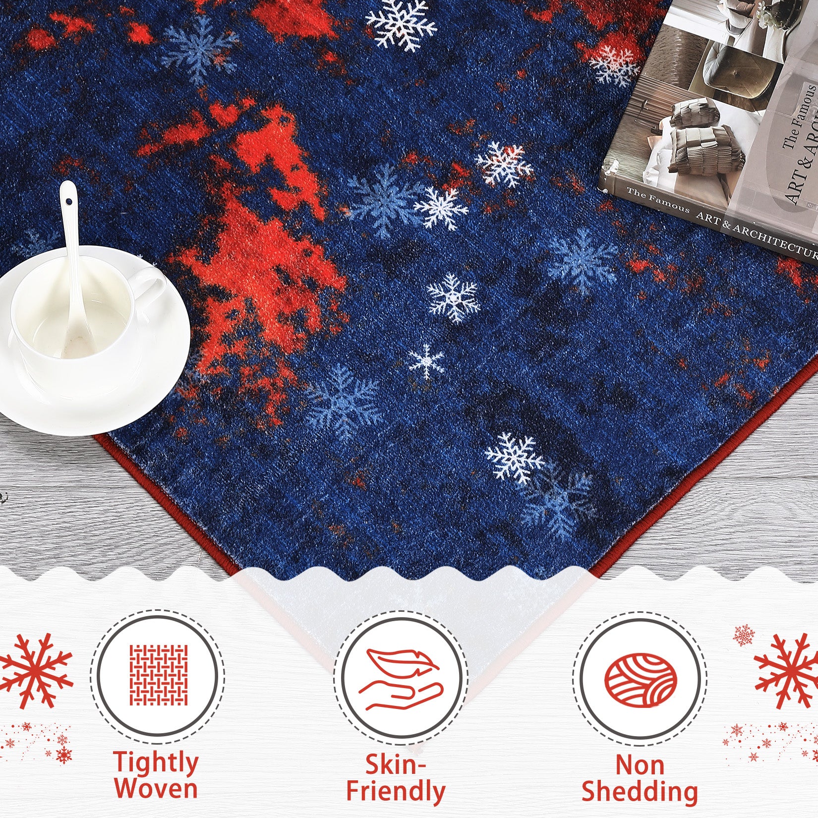 Garvee Christmas Area Rug 4x6 Rug Washable Rug Snowflake Holiday Decor Xmas Modern Small Rug Artistic Entryway Rug Non Slip Carpet Soft Low Pile Accent Rugs for Nursery Living Room 4'x6' Red&Blue