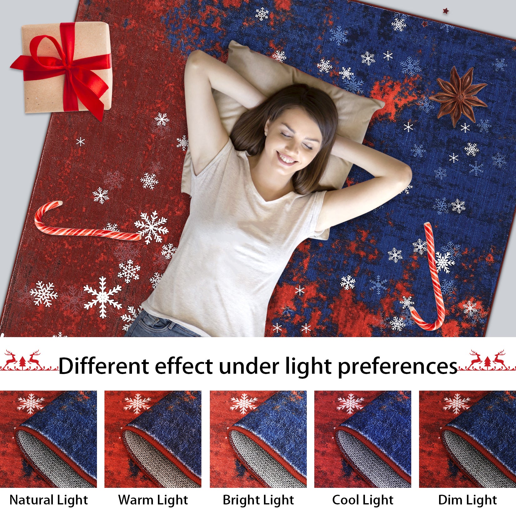 Garvee Christmas Area Rug 3x5 Rug Washable Rug Snowflake Xmas Modern Rug Small Entryway Rug Abstract Aesthetic Non Slip Carpet Soft Low Pile Accent Rugs for Nursery Living Room 3'x5' Red&Blue