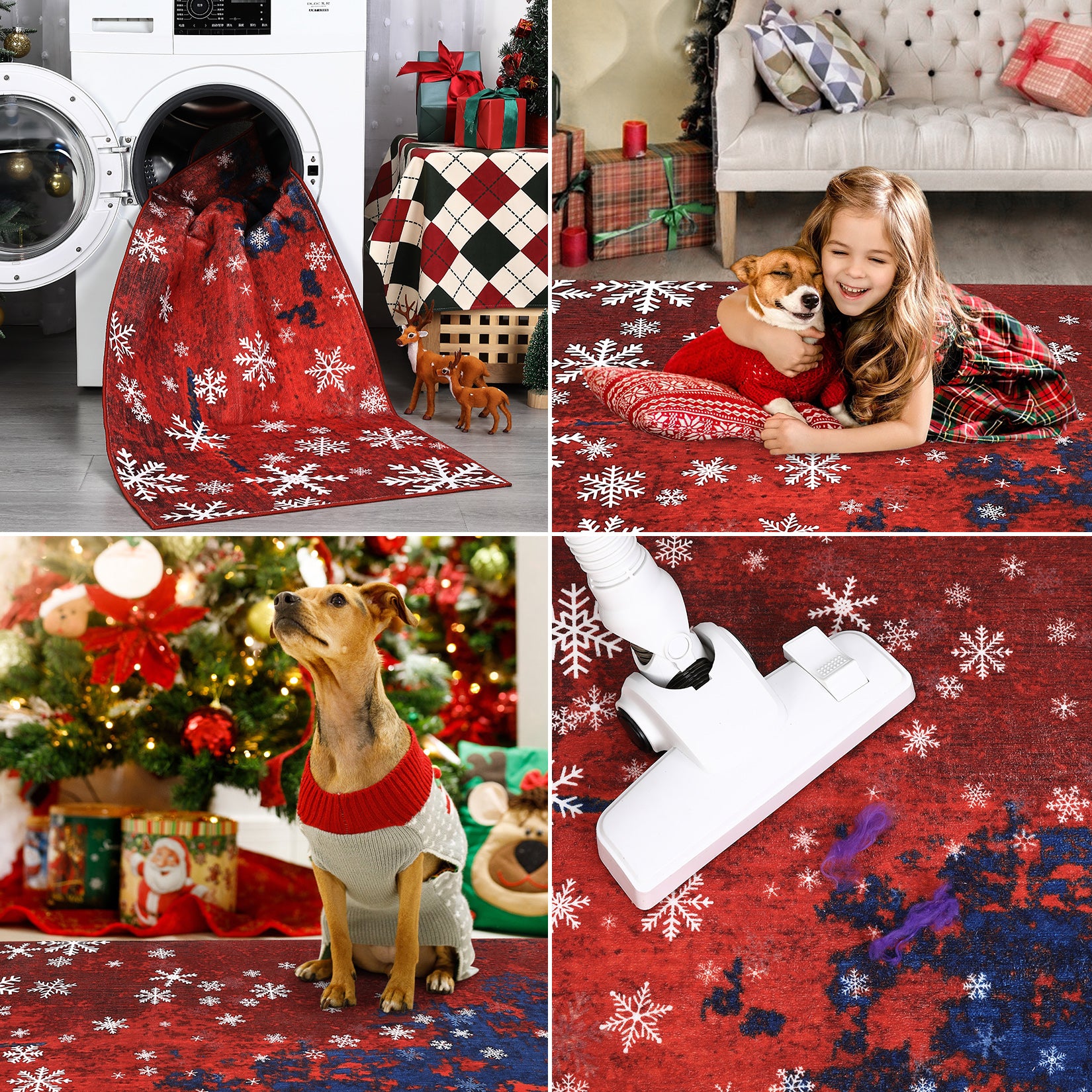 Garvee Christmas Runner Rug 2x6 Hallway Rug Snowflake Xmas Runner Kitchen Rug Washable Rug Non Slip Bath Mat Holiday Decor Distressed Modern Abstract Soft Carpet for Bedroom Laundry 2'x6' Red&Blue