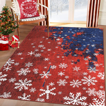Garvee Washable Rug 8x10 Area Rug for Bedroom Modern Christmas Rug Snowflake Living Room Rug Non Slip Carpet Soft Stain Resistant Large Area Rug for Holiday Dining Room Classroom 8'x10' Red&Blue