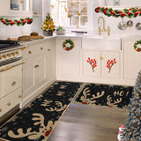 Garvee 17x29+17x47 Black Christmas Holiday Area Rug - Washable Soft Indoor Non-Slip Welcome Doormat, Festive Decorative Floor Mat for Living Room, Bedroom & Entryway (Xmas Decor) - Reindeer|Black
