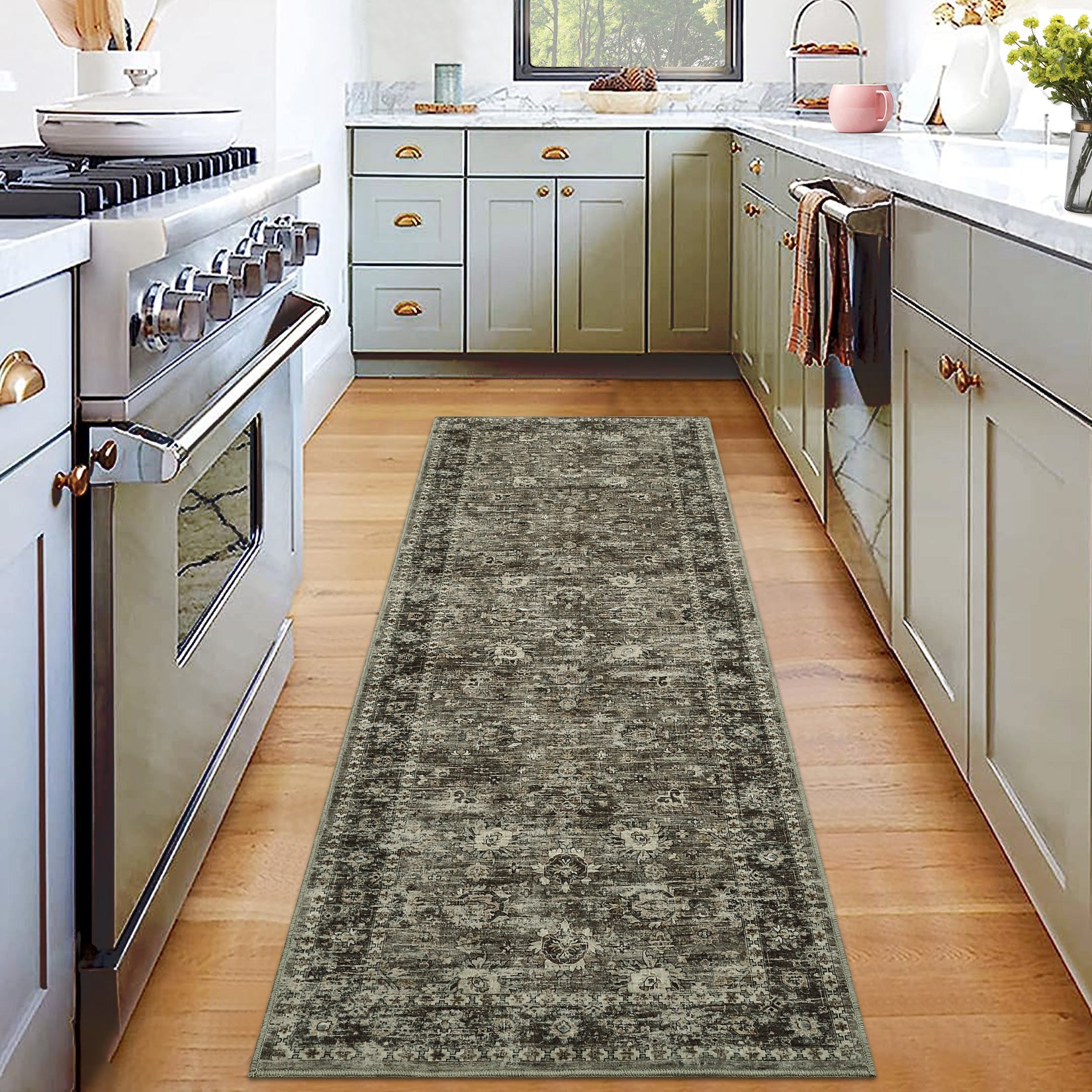 Garvee Hallway Rugs, Machine Washable Traditional Rug, Non Slip Floor Carpet, Low Pile Soft Printed Vintage Rug for Home Decor Entryway Bed Room Laundry Room Indoor