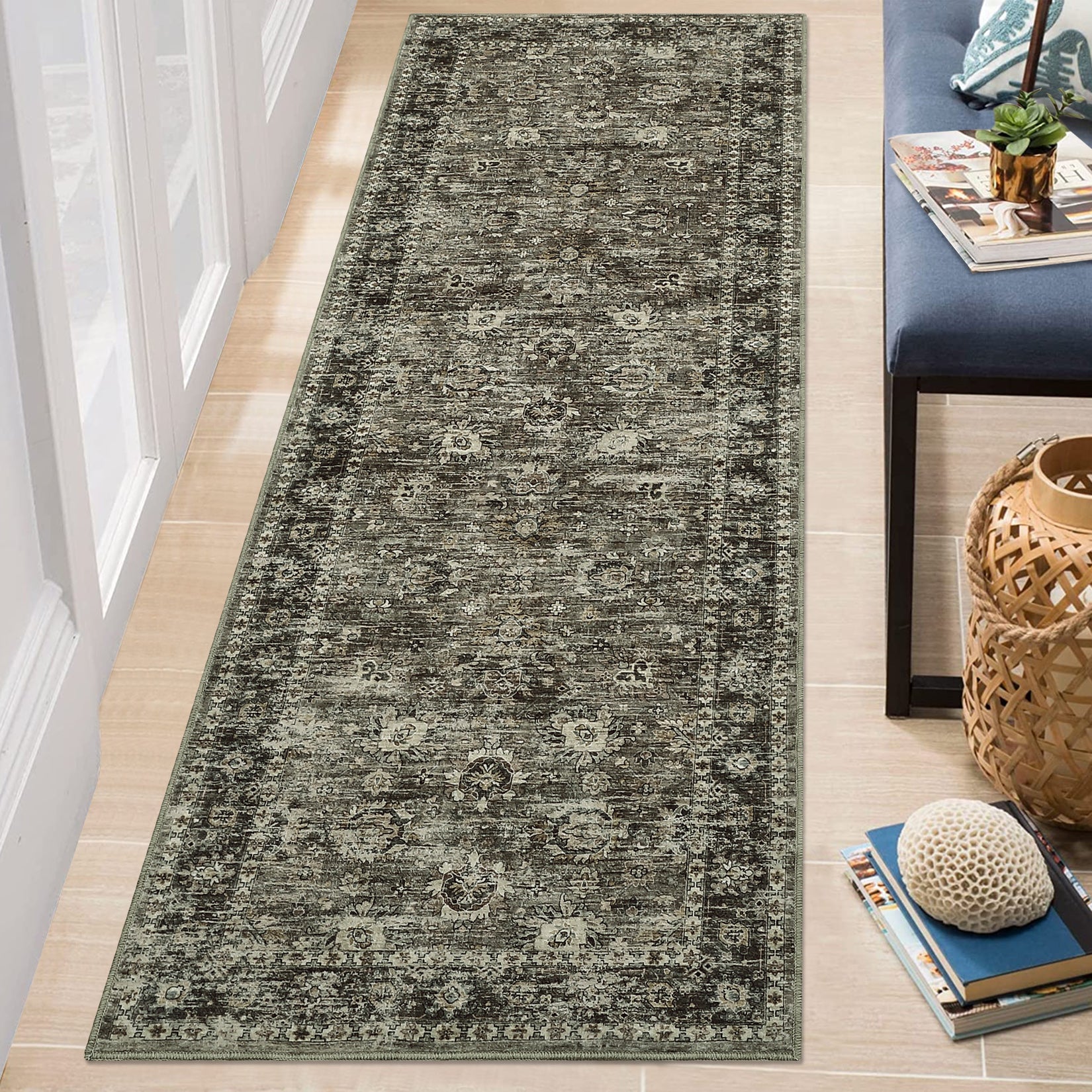 Garvee Hallway Rugs, Machine Washable Traditional Rug, Non Slip Floor Carpet, Low Pile Soft Printed Vintage Rug for Home Decor Entryway Bed Room Laundry Room Indoor