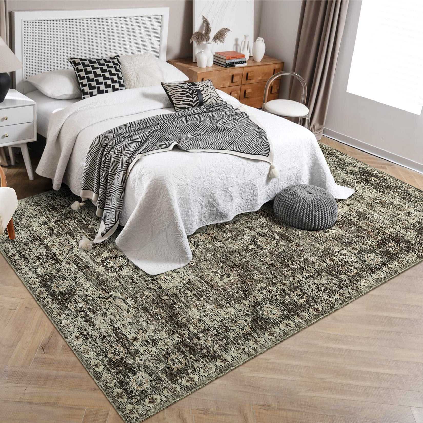 Garvee Hallway Rugs, Machine Washable Traditional Rug, Non Slip Floor Carpet, Low Pile Soft Printed Vintage Rug for Home Decor Entryway Bed Room Laundry Room Indoor
