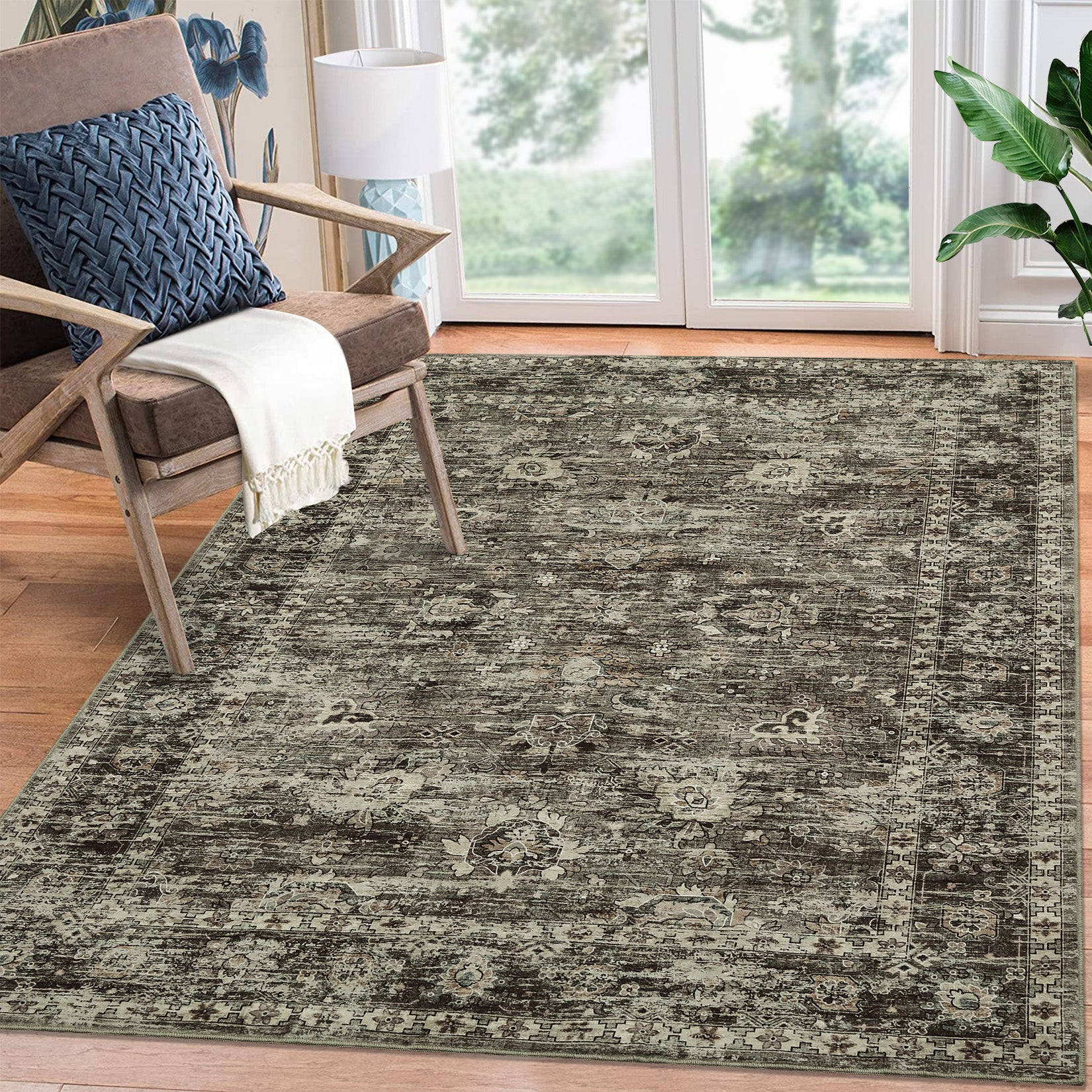Garvee Hallway Rugs, Machine Washable Traditional Rug, Non Slip Floor Carpet, Low Pile Soft Printed Vintage Rug for Home Decor Entryway Bed Room Laundry Room Indoor