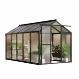 Garvee Outdoor Polycarbonate Greenhouse with Roof Vent & Sliding Lockable Door, Aluminum Frame, Water Gutter Drainage, Black, 6x10FT, Garden Patio Lawn - Black