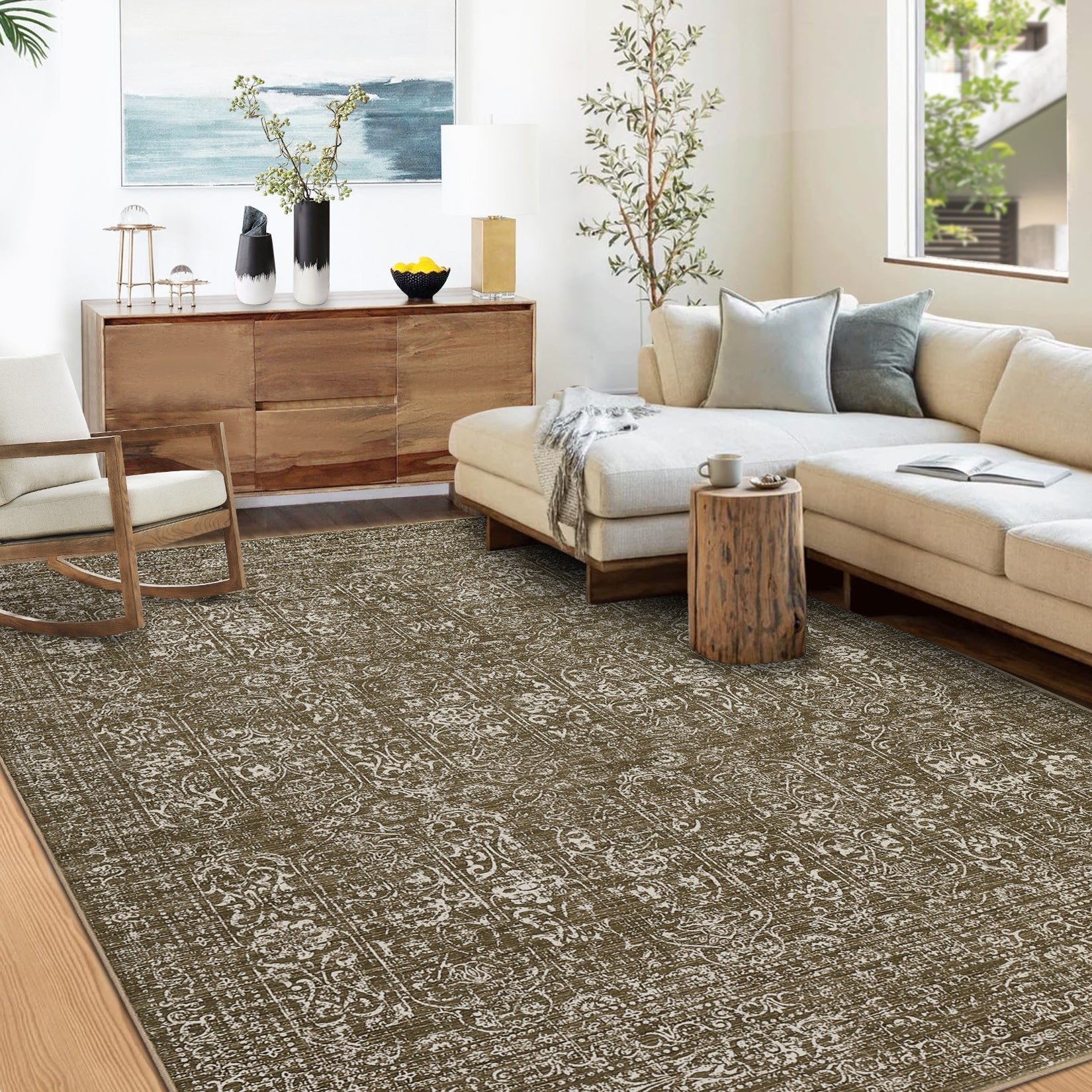 Garvee 5x7 Area Rug Large Washable Indoor Carpet Non-Slip Backing Brown