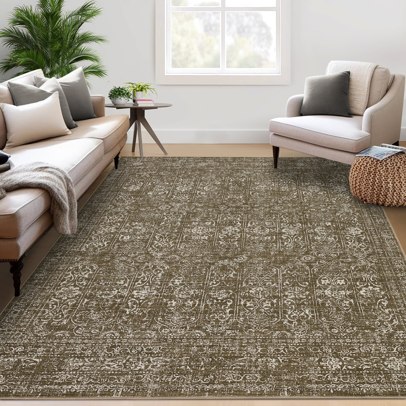Garvee 5x7 Area Rug Large Washable Indoor Carpet Non-Slip Backing Brown