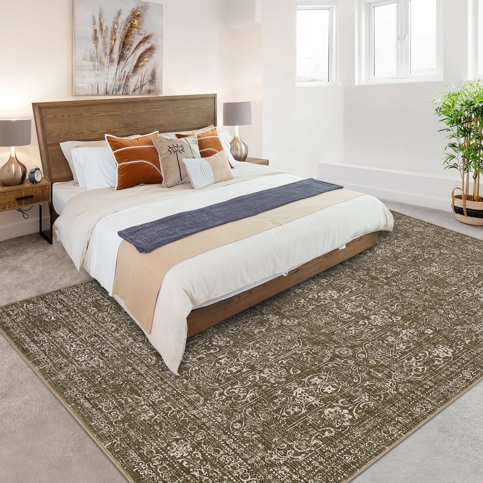 Garvee 5x7 Area Rug Large Washable Indoor Carpet Non-Slip Backing Brown