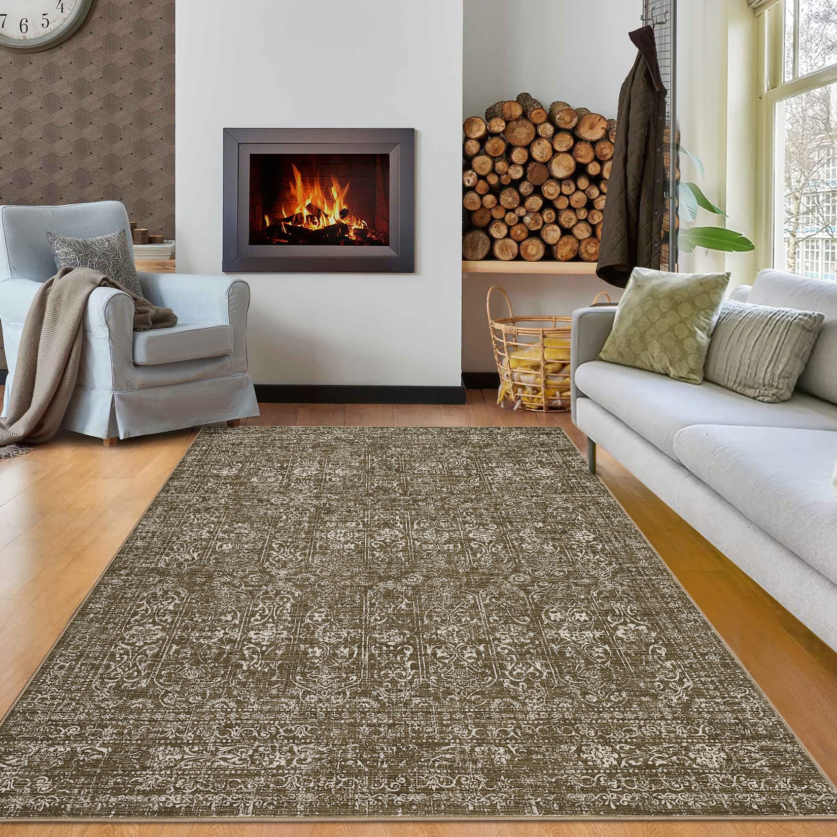 Garvee 5x7 Area Rug Large Washable Indoor Carpet Non-Slip Backing Brown
