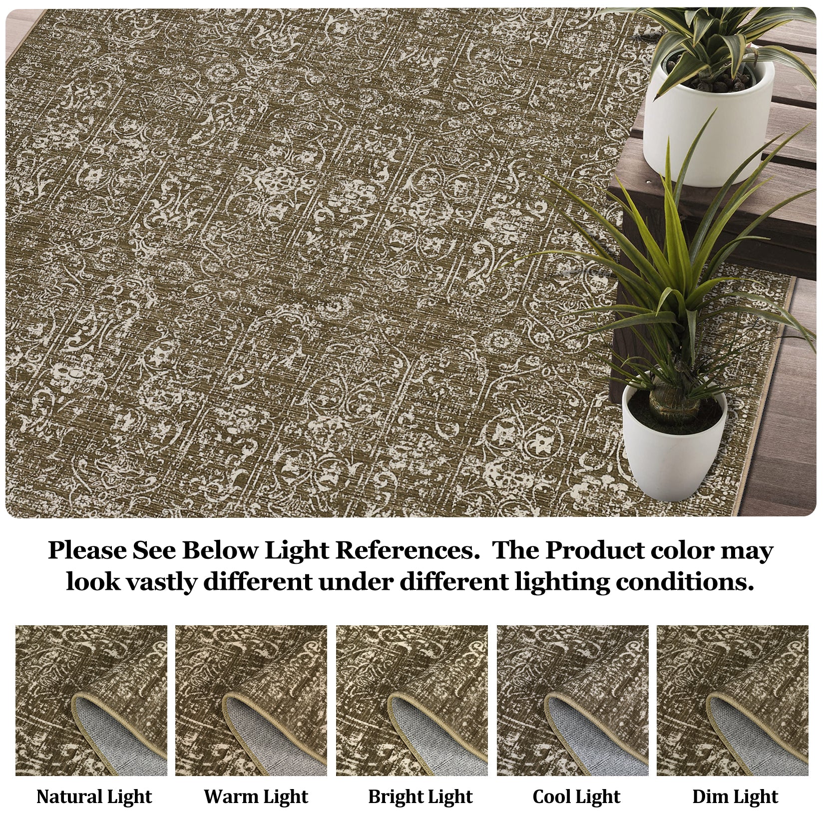 Garvee 5x7 Area Rug Large Washable Indoor Carpet Non-Slip Backing Brown