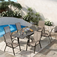 Garvee Patio Stackable Chairs Set of 4 - Outdoor Metal Frame Dining Chairs with Breathable Textilene Fabric for Patio, Deck, Backyard, Brown