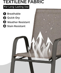 Garvee Patio Stackable Chairs Set of 4 - Outdoor Metal Frame Dining Chairs with Breathable Textilene Fabric for Patio, Deck, Backyard, Brown