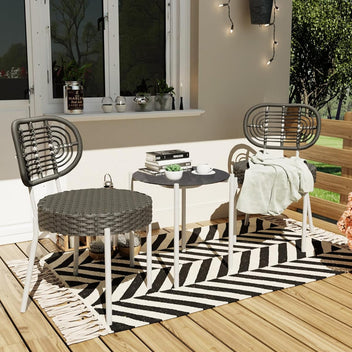 Garvee 3 Piece Patio Bistro Set, Outdoor Wicker Chairs with Table, Rattan Patio Furniture Set for Outdoor, Patio, Deck, Backyard, White & Grey