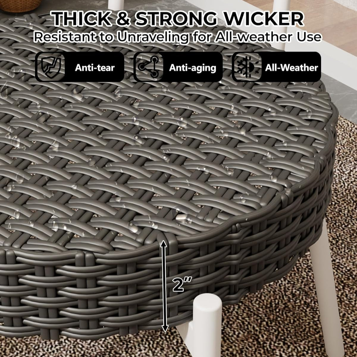 Garvee 3 Piece Patio Bistro Set, Outdoor Wicker Chairs with Table, Rattan Patio Furniture Set for Outdoor, Patio, Deck, Backyard, White & Grey