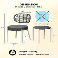 Garvee 3 Piece Patio Bistro Set, Outdoor Wicker Chairs with Table, Rattan Patio Furniture Set for Outdoor, Patio, Deck, Backyard, White & Grey