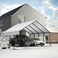 Garvee 20'x20'x13' Metal Carport Heavy Duty Steel Frame, Snow Load 14,000 lbs, 27 Gauge Sheet Metal Roof, Rust-Resistant Coating, Easy Assembly, Permanent Shelter for Boats & Trucks