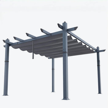Garvee 10x13 Ft Pergola, Outdoor Metal Pergola with Retractable Canopy, Upgraded Wood-Grain Aluminum Pergola, Modern Pavilion for Backyard, Patio, Porch, Grape Trellis, Gray