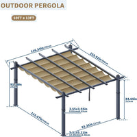 Garvee 10x13 ft Aluminum Pergola with Retractable Canopy – UV & Waterproof, Rust-Resistant Metal Gazebo, 4-Side Anchored, Khaki for Backyard/Deck