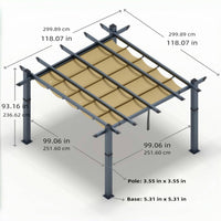 Garvee 10x10 Ft Pergola, Outdoor Metal Pergola with Retractable Canopy, Upgraded Wood-Grain Aluminum Pergola, Modern Pavilion for Backyard, Patio, Porch, Grape Trellis, Khaki