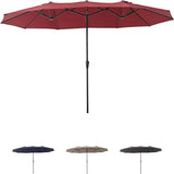 Garvee 15FT Double-Sided Patio Umbrella - Extra Large Outdoor Market Umbrella with Crank, 12-Rib Metal Frame & Air Vents for Backyard, Deck, Pool, Claret - Claret