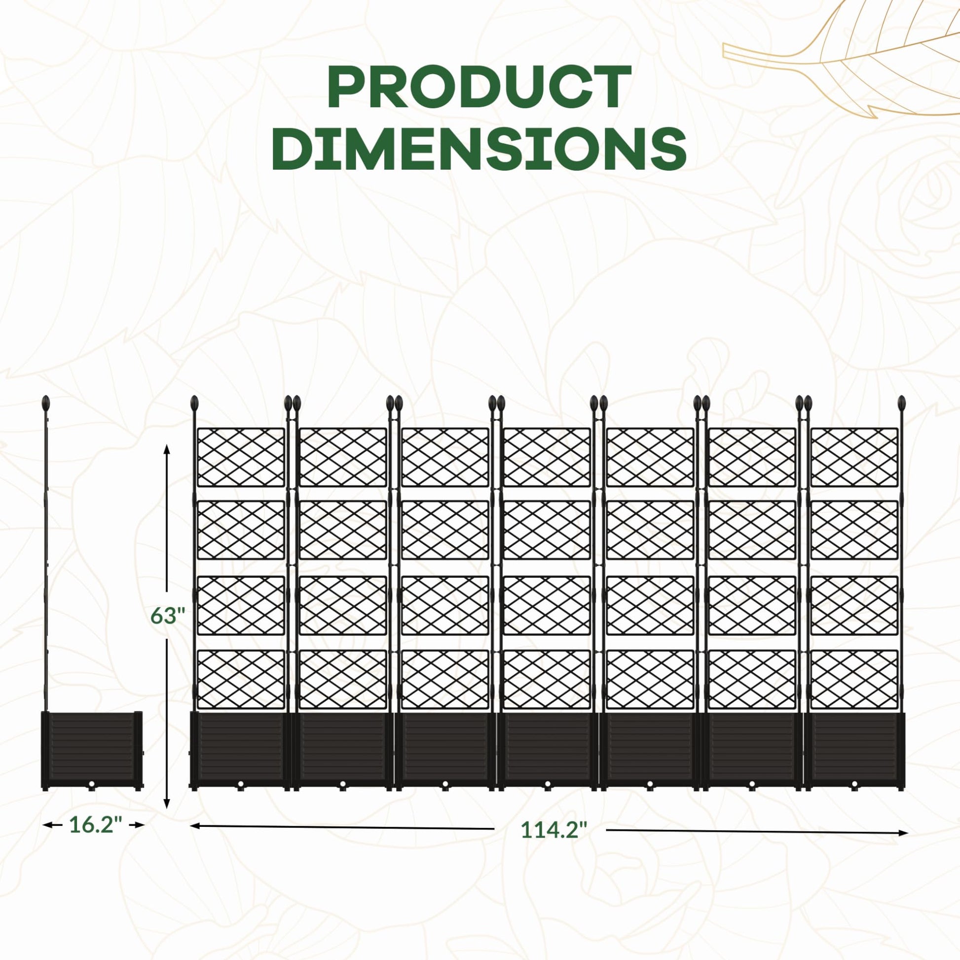 Garvee 7Pcs Plastic Plant Box with Metal Trellis, Raised Garden Bed with Trellis Planter for Climbing Plant Outdoor Raised Planter Box Privacy Screen for Patio Balcony,Planter Box for Backyard Patio