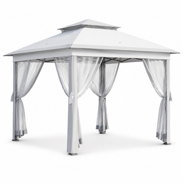 Garvee 11 x 11 ft Pop Up Gazebo Tent with Mosquito Netting, Outdoor Canopy Shelter with Adjustable Height, Water & UV Resistant Patio Gazebo, Easy Setup, Gray