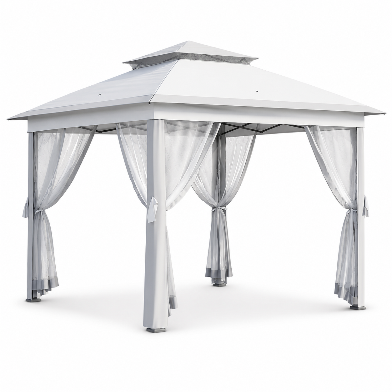 Garvee 11 x 11 ft Pop Up Gazebo Tent with Mosquito Netting, Outdoor Canopy Shelter with Adjustable Height, Water & UV Resistant Patio Gazebo, Easy Setup, Gray