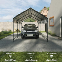 Garvee Metal Carport 13'x16'x11' Heavy Duty Steel 500 lbs Weight, 7,200 lbs Snow Load, Rust-Resistant Coating, Reinforced Frame, Permanent Vehicle Shelter