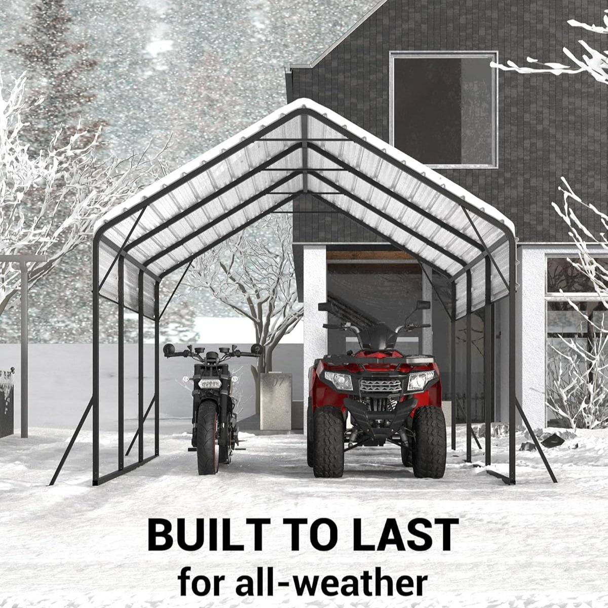 Garvee Metal Carport 13'x16'x11' Heavy Duty Steel 500 lbs Weight, 7,200 lbs Snow Load, Rust-Resistant Coating, Reinforced Frame, Permanent Vehicle Shelter