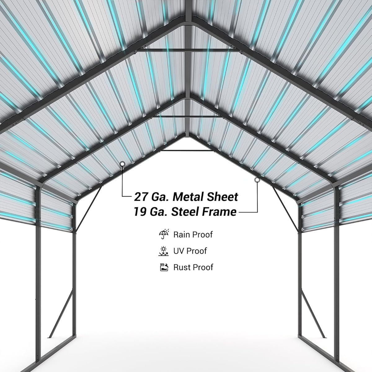 Garvee Metal Carport 13'x16'x11' Heavy Duty Steel 500 lbs Weight, 7,200 lbs Snow Load, Rust-Resistant Coating, Reinforced Frame, Permanent Vehicle Shelter