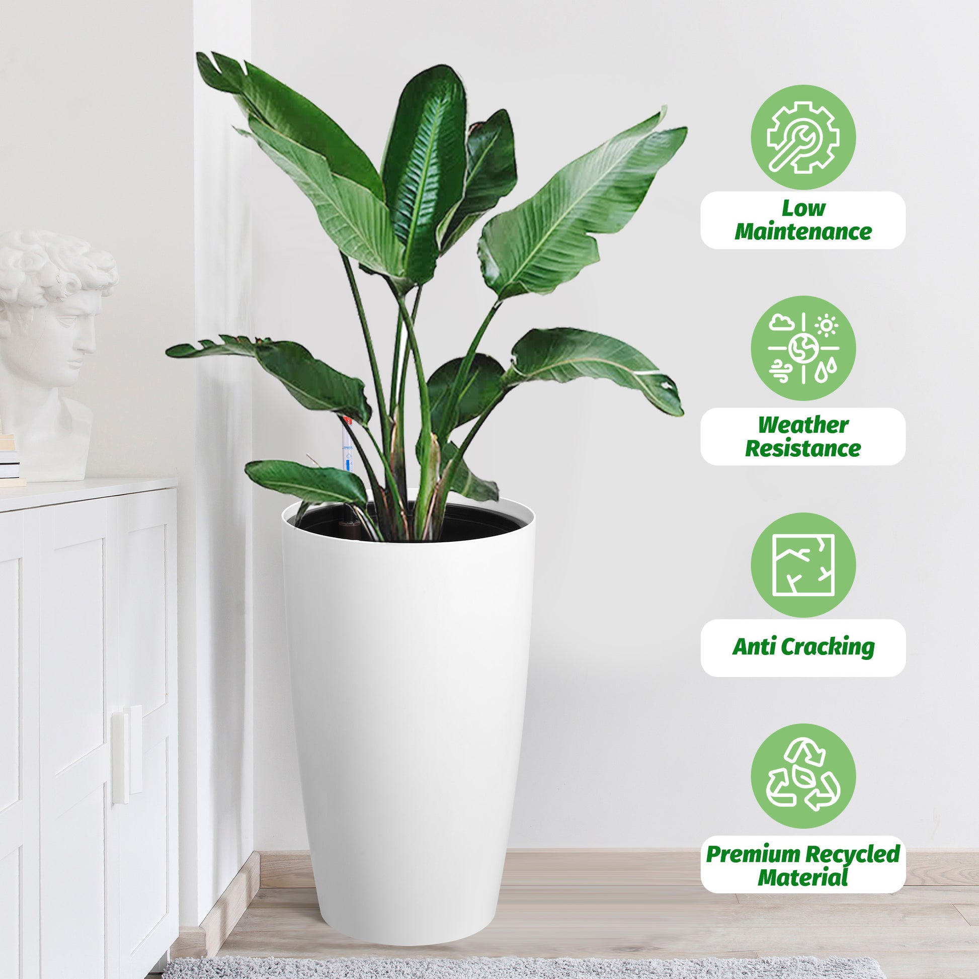 Garvee 22" Tall Round Planter Set of 2, Self Watering Pots for with Water Level Monitor and Built-In Drainage, Large Flower Pot for Patio, Porch, Living Room, or Home Office