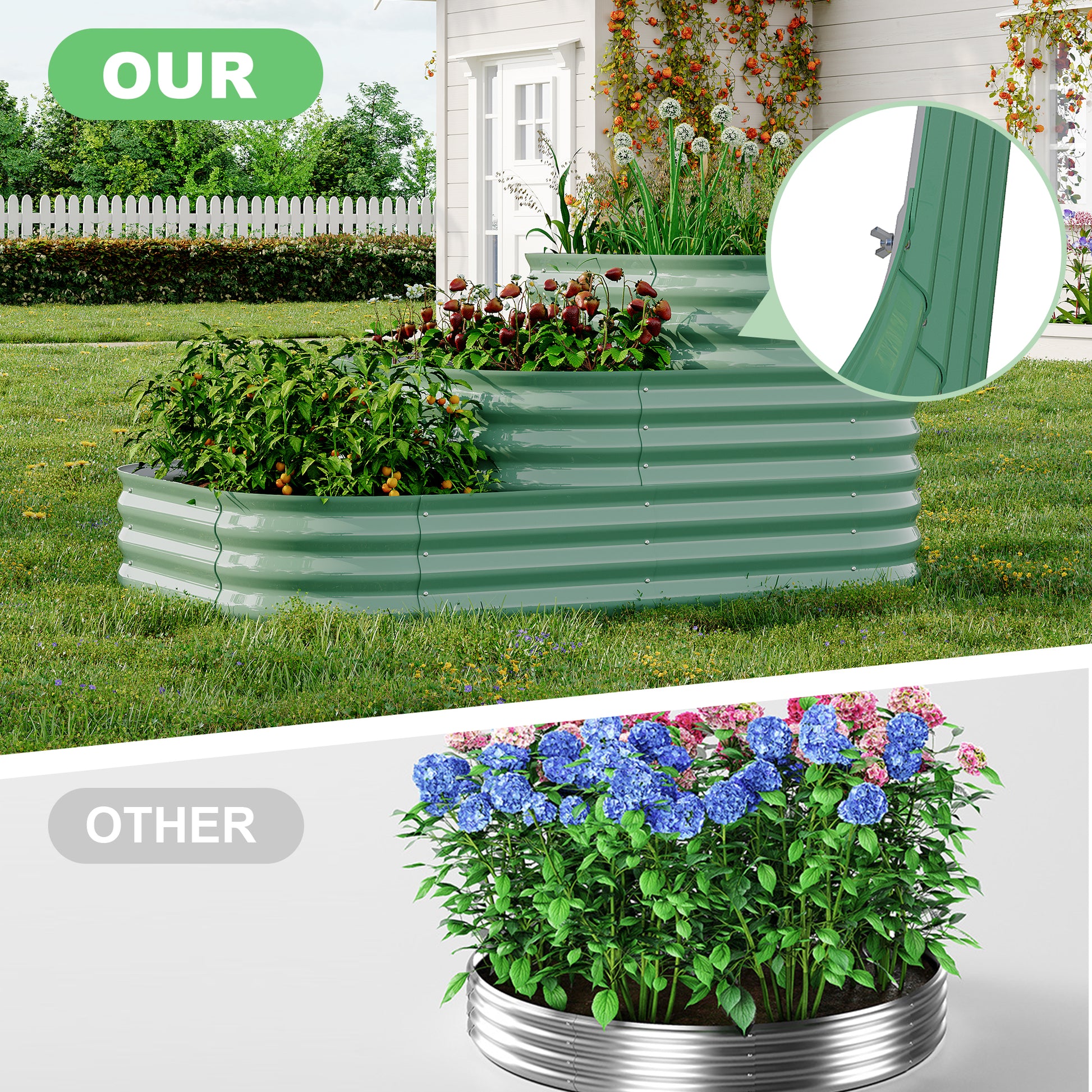 Garvee 3-Tier Galvanized Raised Garden Bed Kit - Modular Planter Box w/Rust-Resistant Steel, Tool-Free Assembly for Vegetables/Herbs, Green