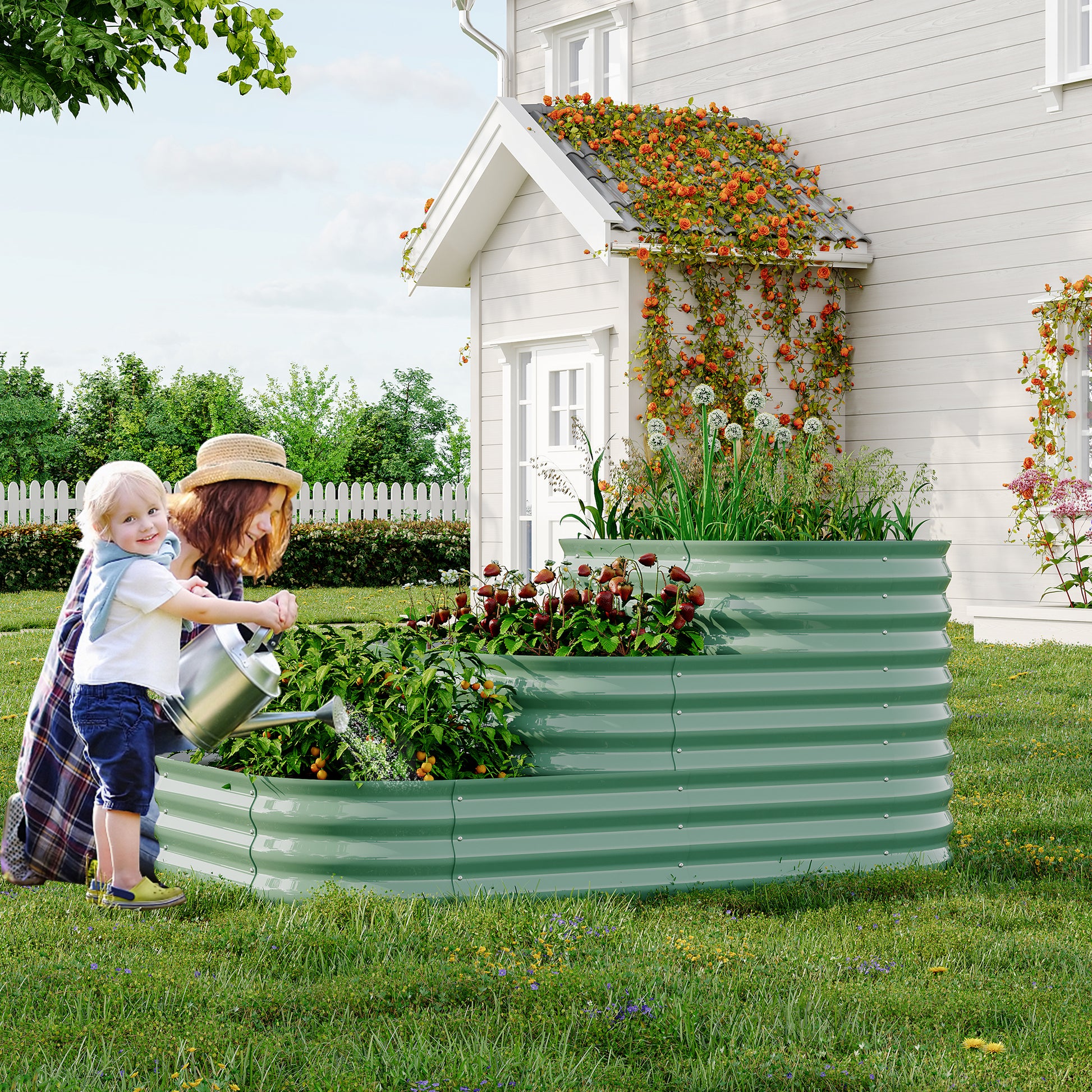 Garvee 3-Tier Galvanized Raised Garden Bed Kit - Modular Planter Box w/Rust-Resistant Steel, Tool-Free Assembly for Vegetables/Herbs, Green