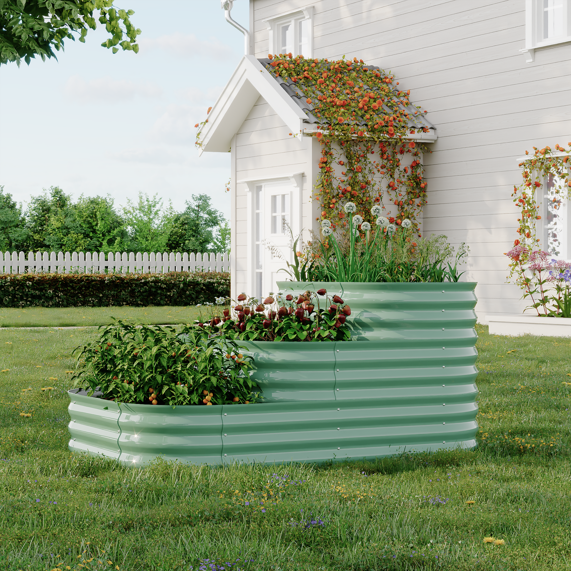 Garvee 3-Tier Galvanized Raised Garden Bed Kit - Modular Planter Box w/Rust-Resistant Steel, Tool-Free Assembly for Vegetables/Herbs, Green
