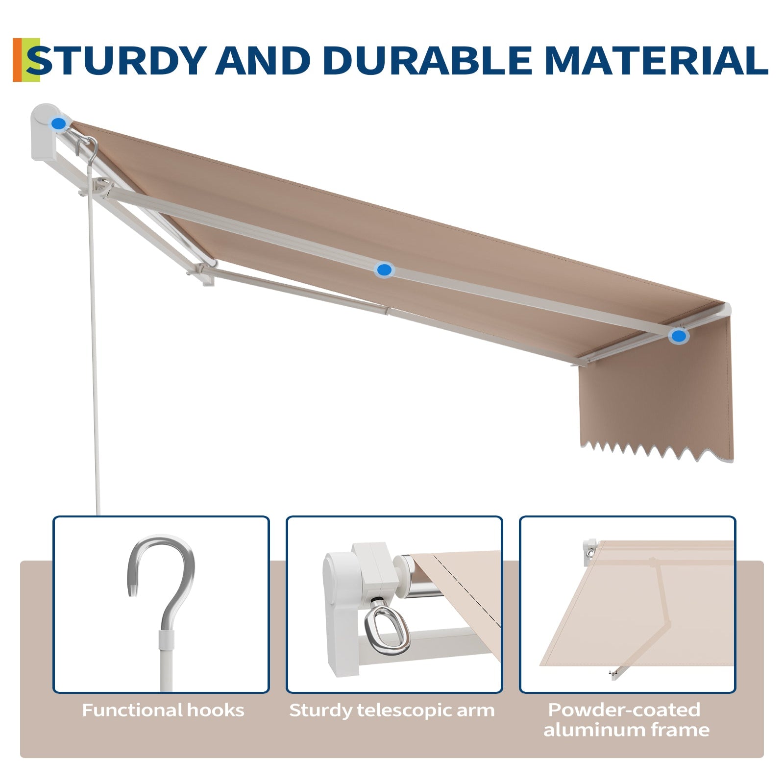 Garvee 10' x 8' Manual Retractable Patio Awning, Waterproof  Sun Shade with Aluminum Frame, 280g Polyester Canopy for Deck & Porch, Khaki