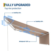 Garvee 10' x 8' Manual Retractable Patio Awning, Waterproof  Sun Shade with Aluminum Frame, 280g Polyester Canopy for Deck & Porch, Khaki