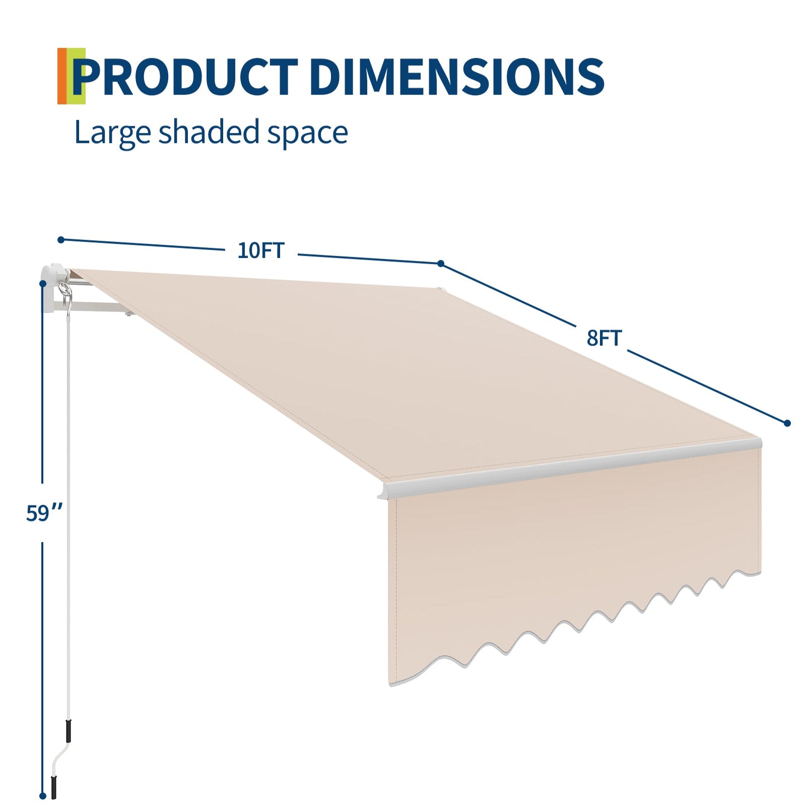 Garvee 10' x 8' Manual Retractable Patio Awning, Waterproof  Sun Shade with Aluminum Frame, 280g Polyester Canopy for Deck & Porch, Khaki