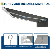 Garvee 13 × 10 ft Manual Retractable Awning, 280g Polyester Patio Sun Shade with Aluminum Frame, 5 ft Crank Handle & Adjustable Angle for Deck, Porch and Balcony, Grey