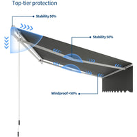 Garvee 13 × 10 ft Manual Retractable Awning, 280g Polyester Patio Sun Shade with Aluminum Frame, 5 ft Crank Handle & Adjustable Angle for Deck, Porch and Balcony, Grey
