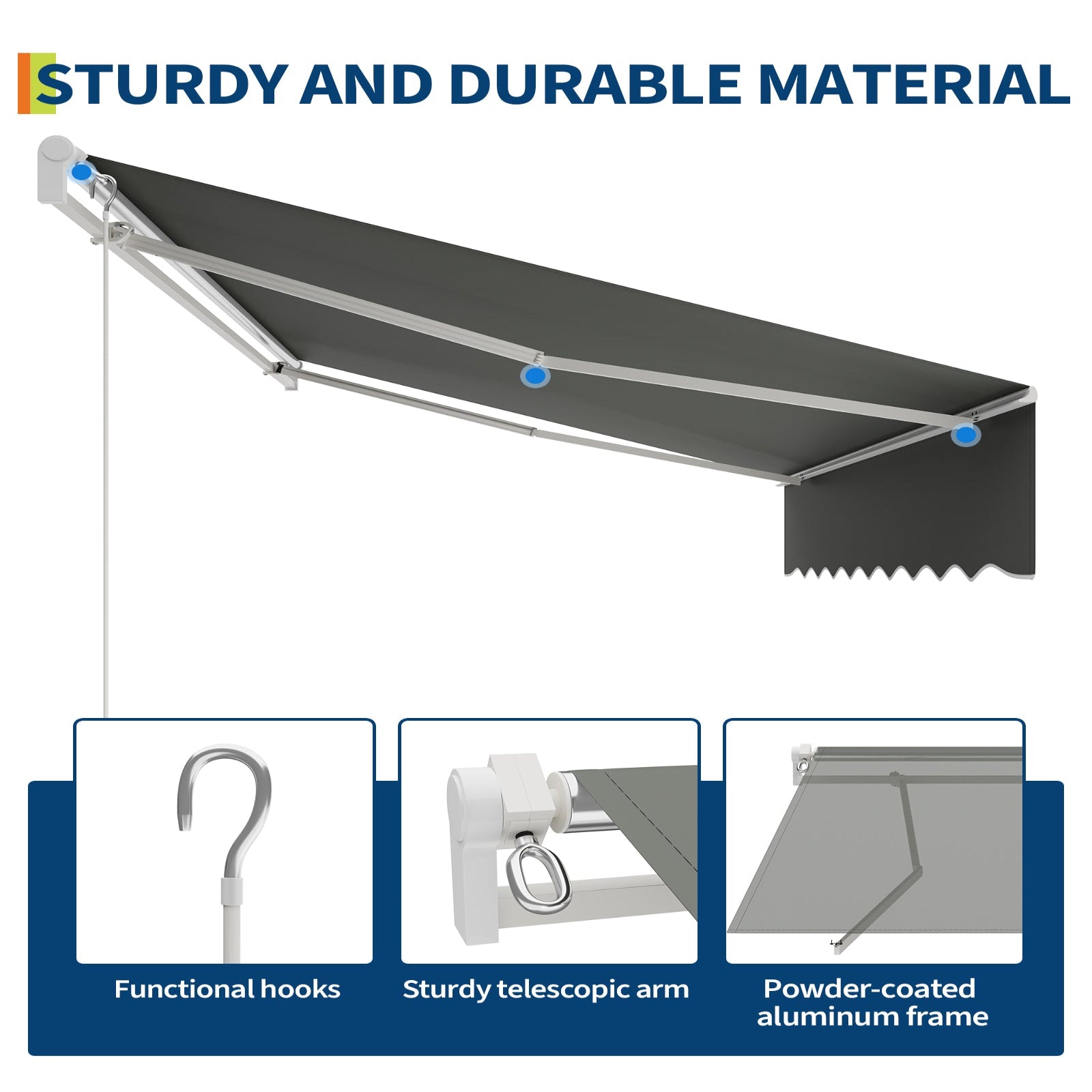 Garvee 10' x 8' Manual Retractable Patio Awning, Waterproof  Sun Shade with Aluminum Frame, 280g Polyester Canopy for Deck & Porch, Grey