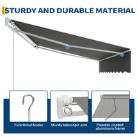 Garvee 10' x 8' Manual Retractable Patio Awning, Waterproof  Sun Shade with Aluminum Frame, 280g Polyester Canopy for Deck & Porch, Grey