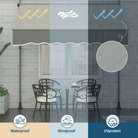 Garvee 118"x118" Retractable Patio Awning, Manual Outdoor Sunshade, Adjustable Height & Angle, UV & Water-Resistant, Durable Fabric, Grey